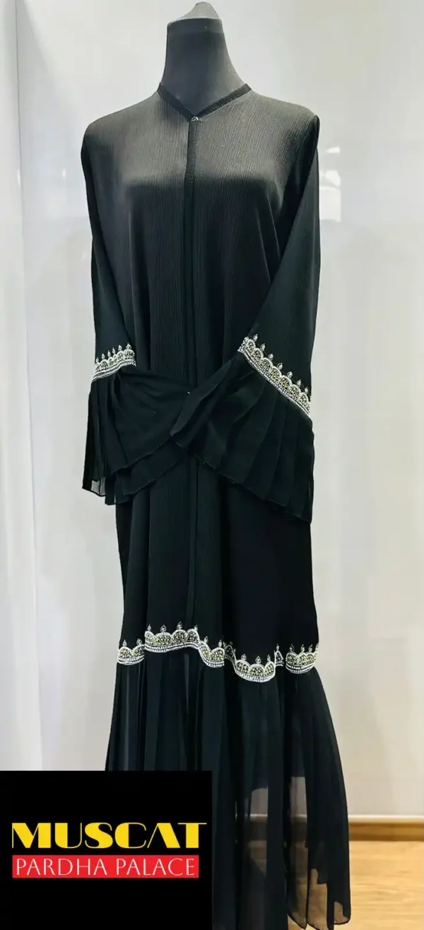 Black Zoom Abaya With Chiffon Flare and White Stone